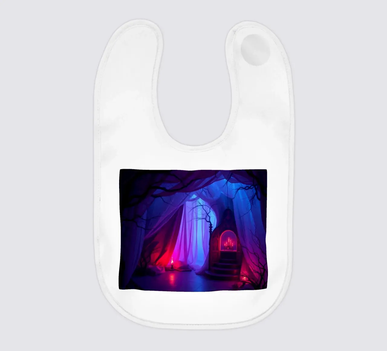 Interni inquietanti con luci soffuse e arredamento misterioso bavaglino da DesignDoodle