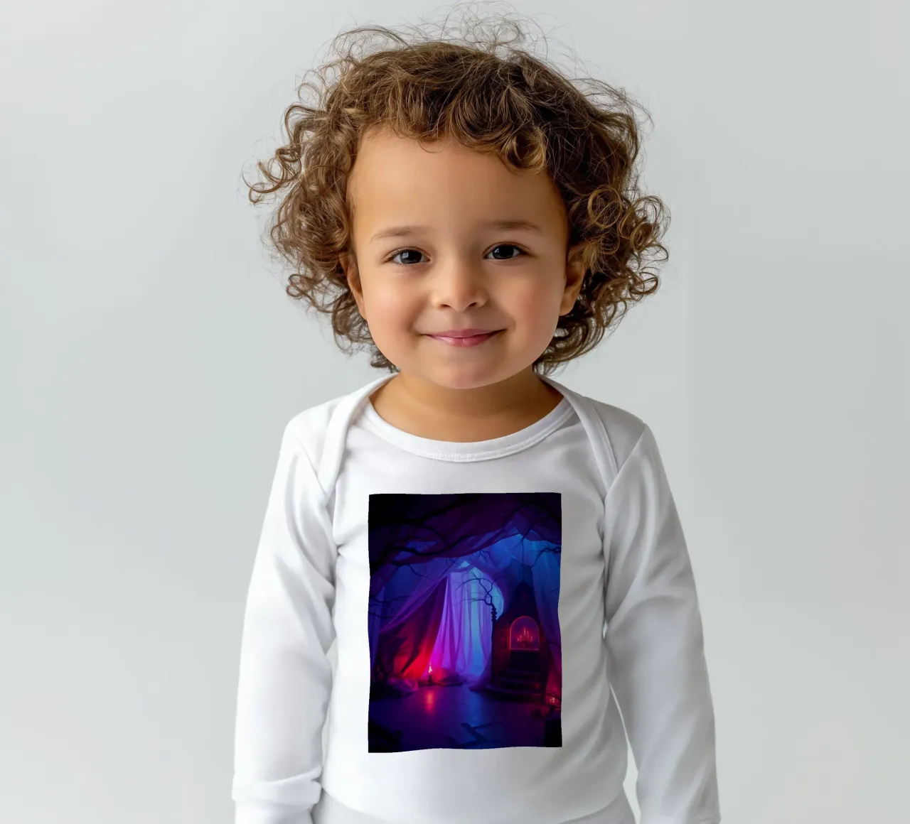 Eerie interior with soft lighting and mysterious decor long-sleeve baby romper by DesignDoodle