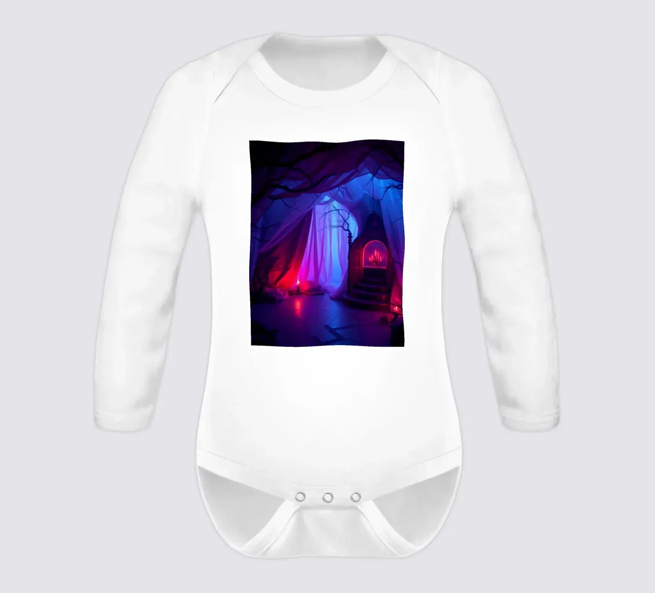Eerie interior with soft lighting and mysterious decor long-sleeve baby romper by DesignDoodle