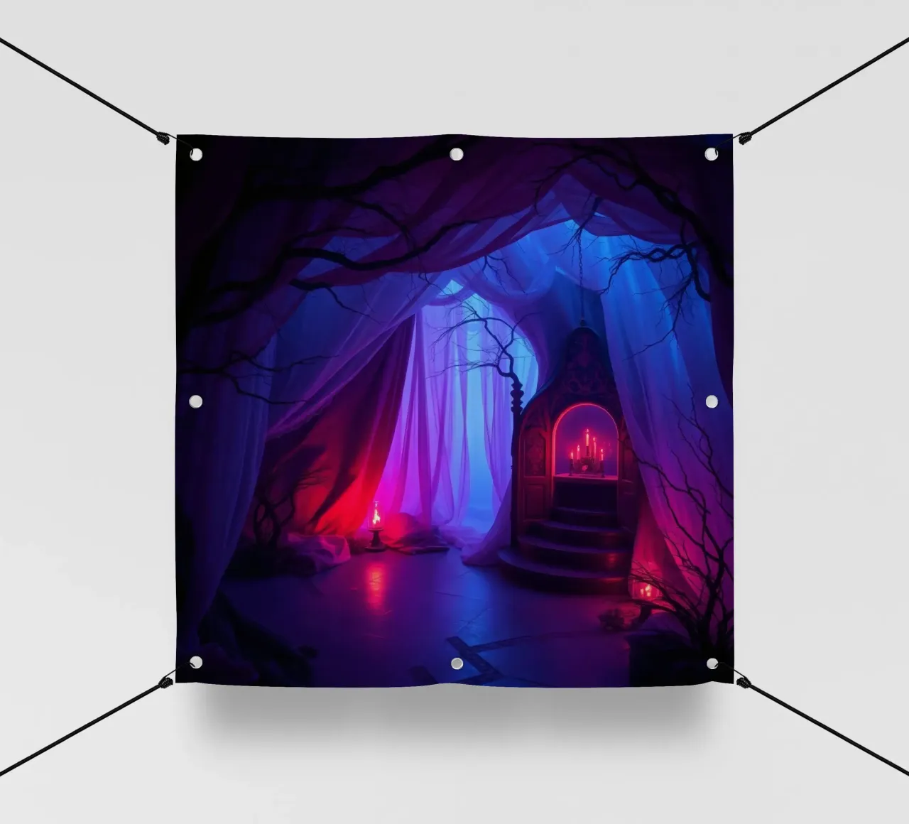 Interni inquietanti con luci soffuse e arredamento misterioso telo in pvc da DesignDoodle