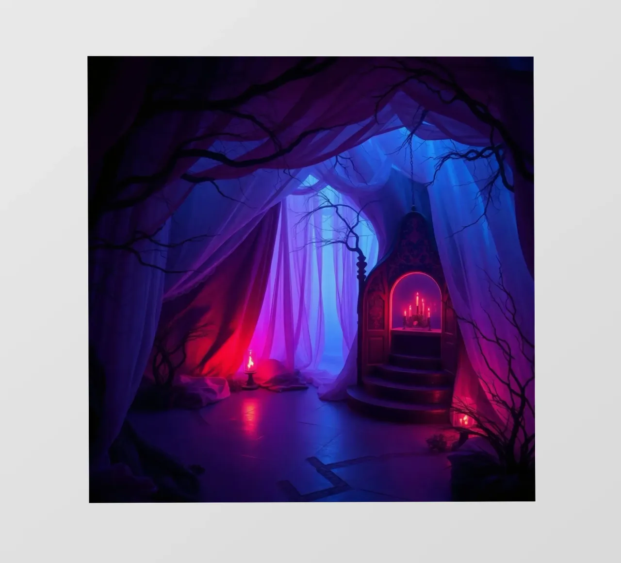 Interni inquietanti con luci soffuse e arredamento misterioso telo in pvc da DesignDoodle