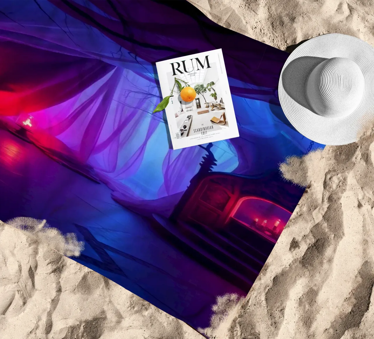 Interni inquietanti con luci soffuse e arredamento misterioso telo mare da DesignDoodle