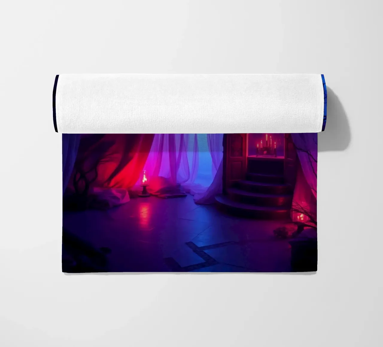 Interni inquietanti con luci soffuse e arredamento misterioso telo mare da DesignDoodle