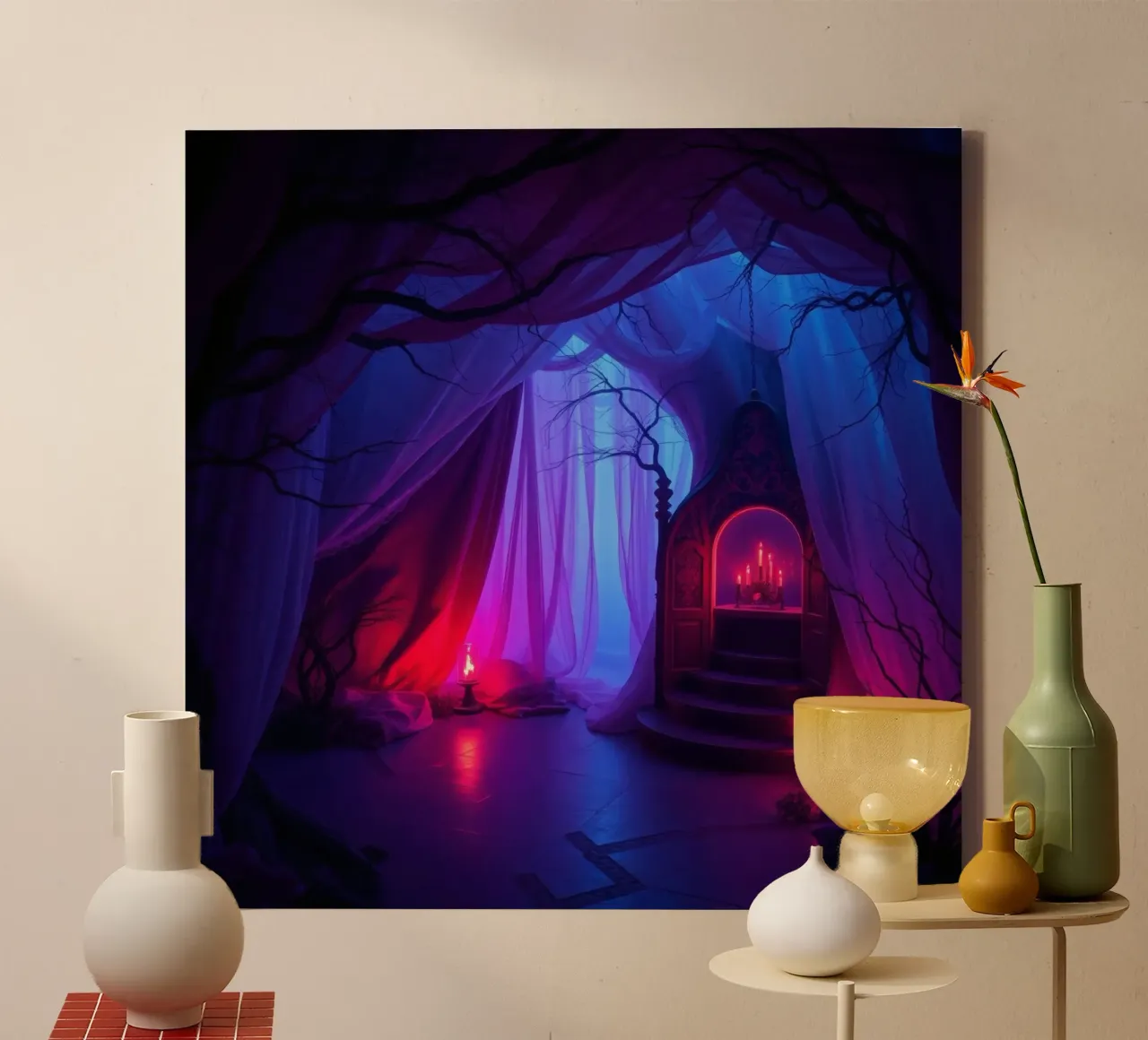 Griezelig interieur met zachte verlichting en mysterieus decor canvas van DesignDoodle