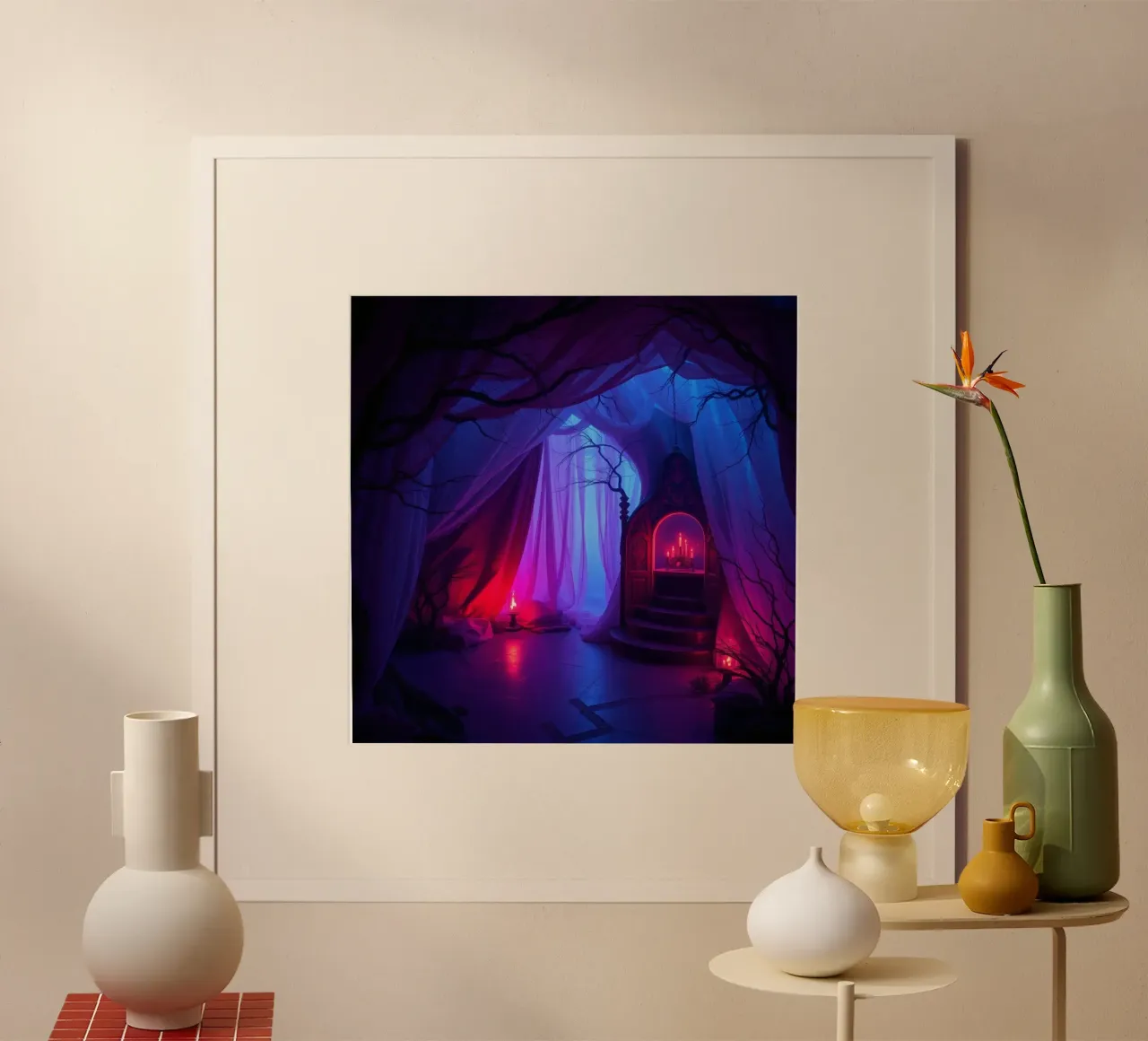 Interni inquietanti con luci soffuse e arredamento misterioso carta hahnemühle da DesignDoodle