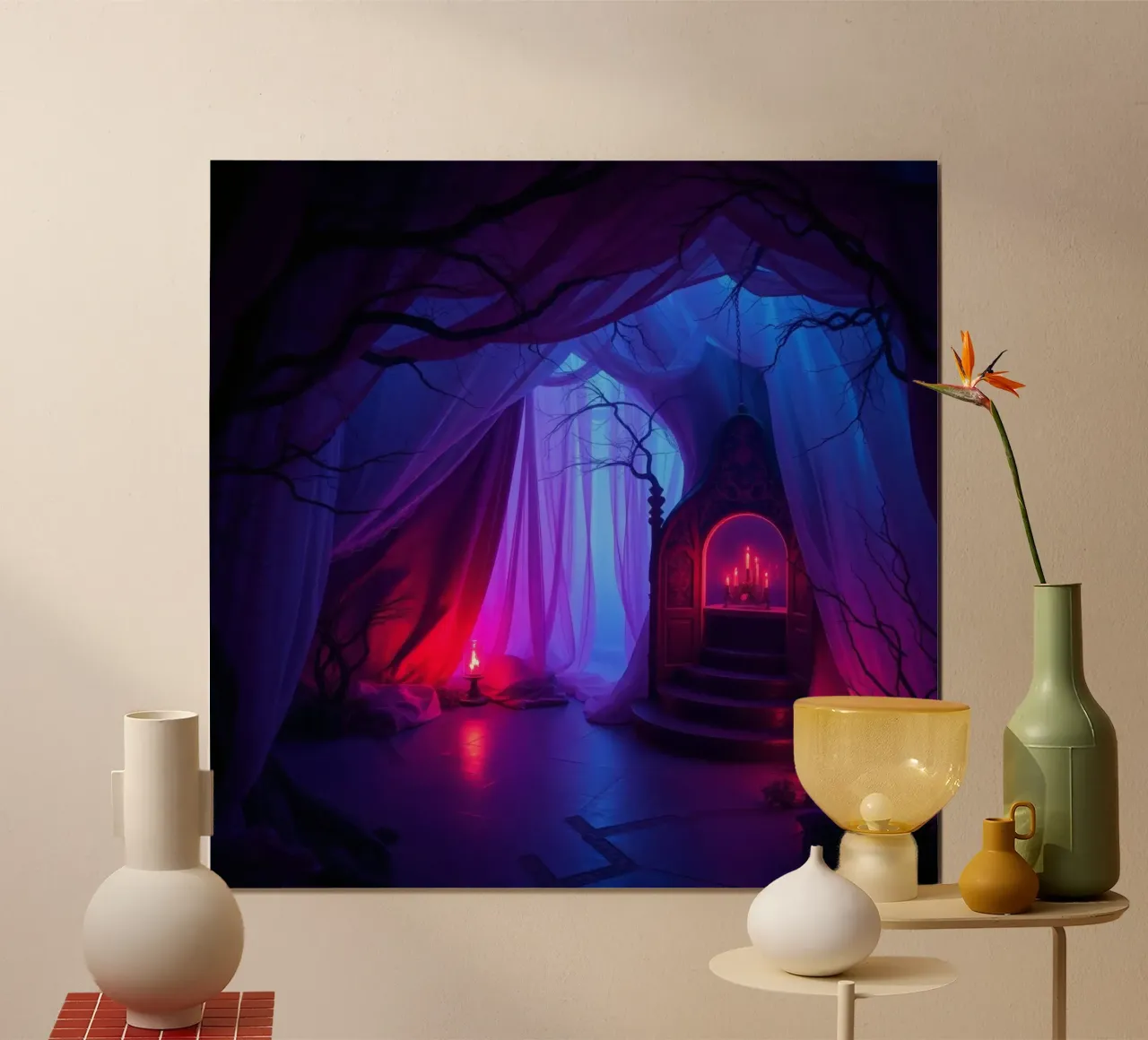 Interni inquietanti con luci soffuse e arredamento misterioso carta hahnemühle da DesignDoodle