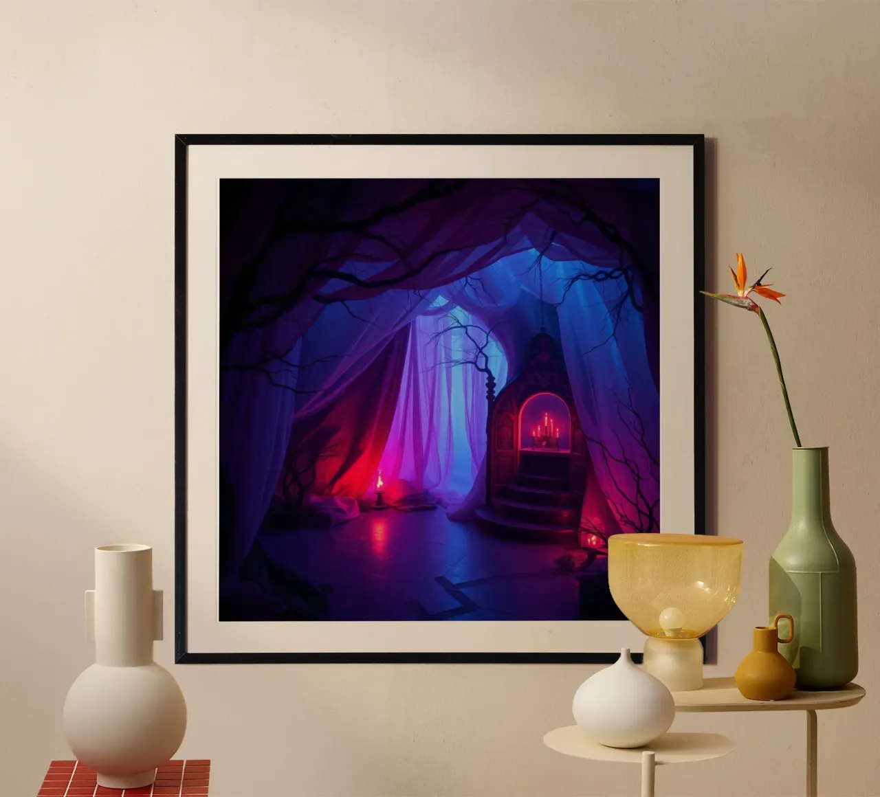 Interni inquietanti con luci soffuse e arredamento misterioso carta hahnemühle da DesignDoodle
