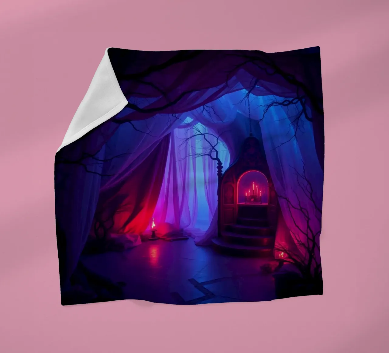 Interni inquietanti con luci soffuse e arredamento misterioso coperta in pile da DesignDoodle