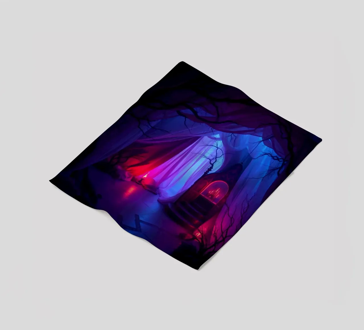 Interni inquietanti con luci soffuse e arredamento misterioso coperta in pile da DesignDoodle