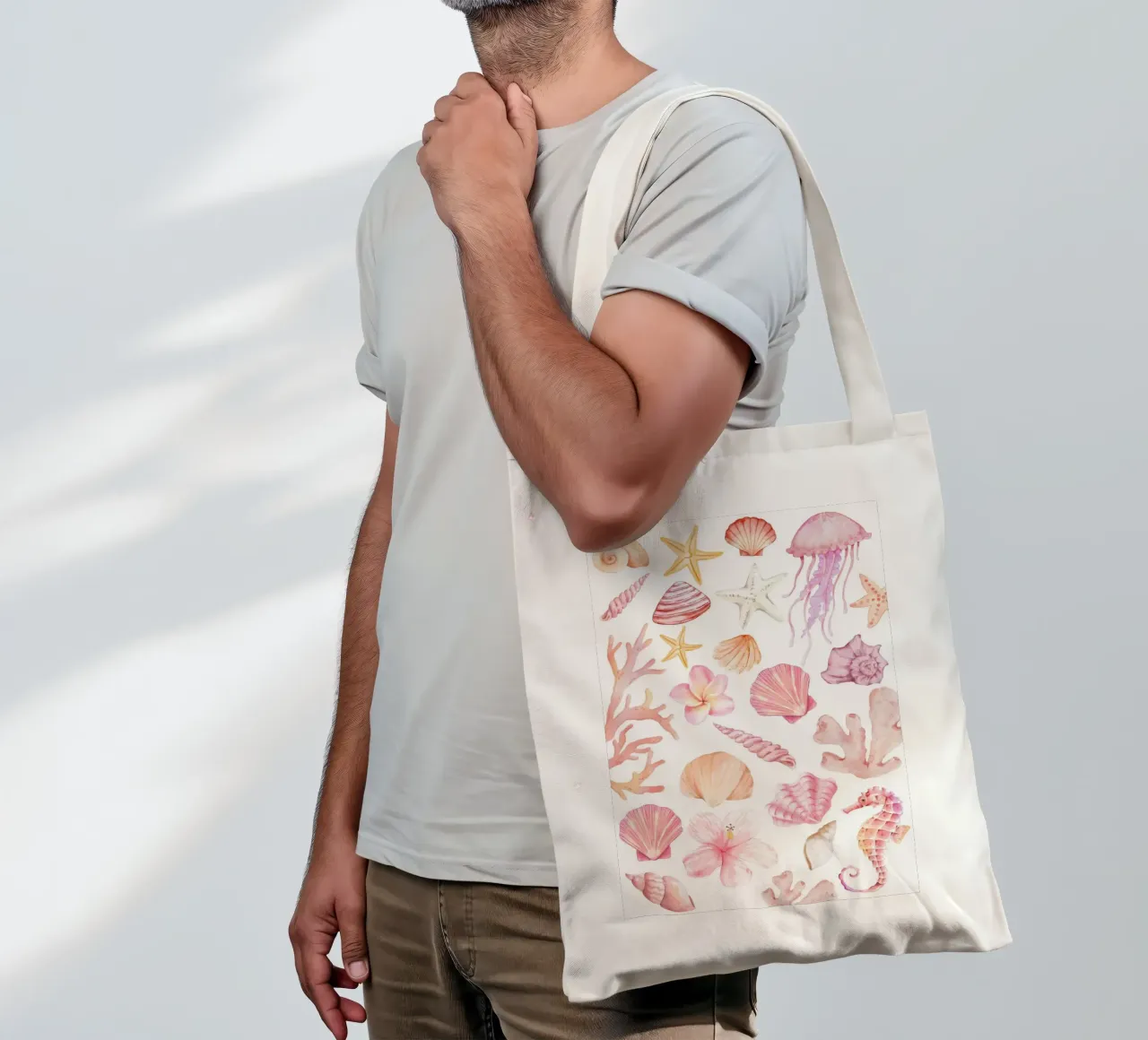 Muschel Druck, Pastell Unter dem Meer Kunst Jutebeutel von DolceVita