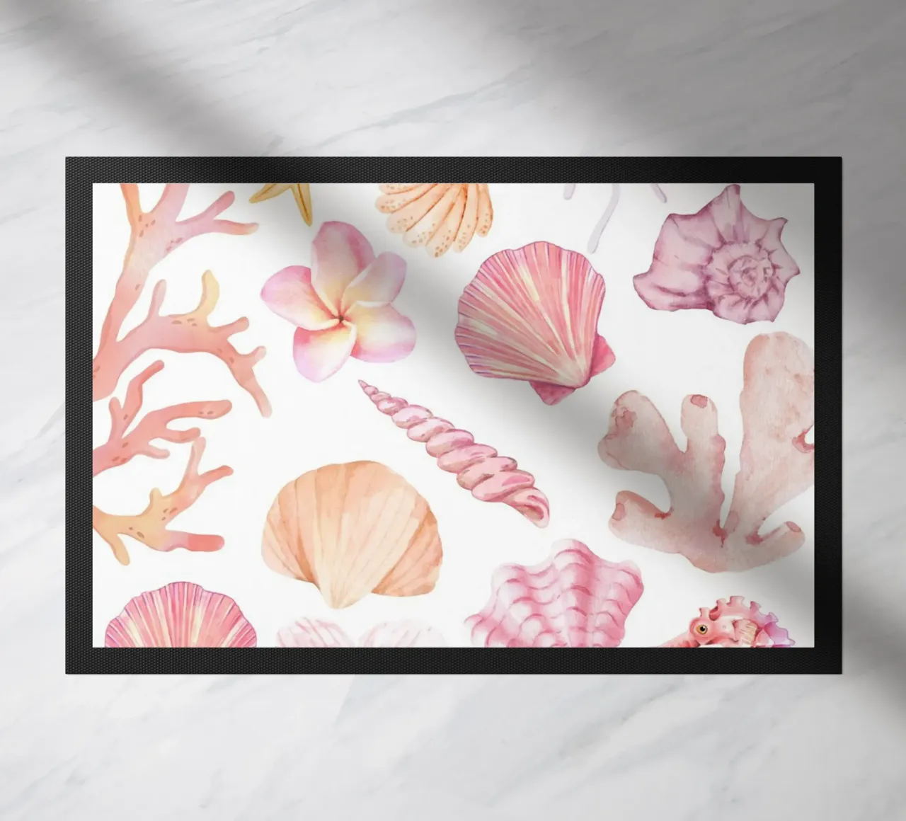 Muschel Druck, Pastell Unter dem Meer Kunst Fußmatte von DolceVita