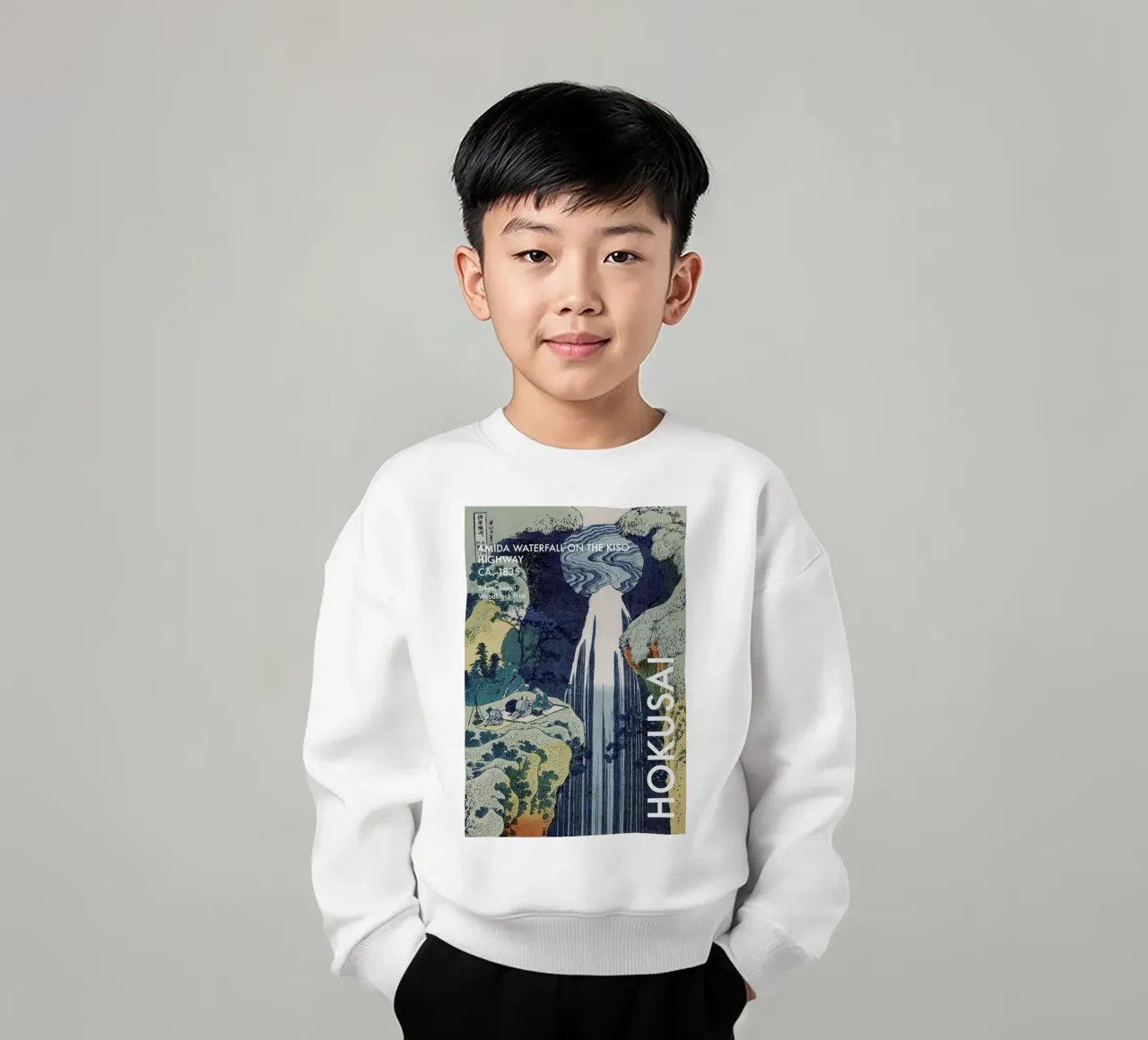 Hokusai - Amida Waterfall on the Kiso Highway felpa bambino da Vintage by JUNIQE