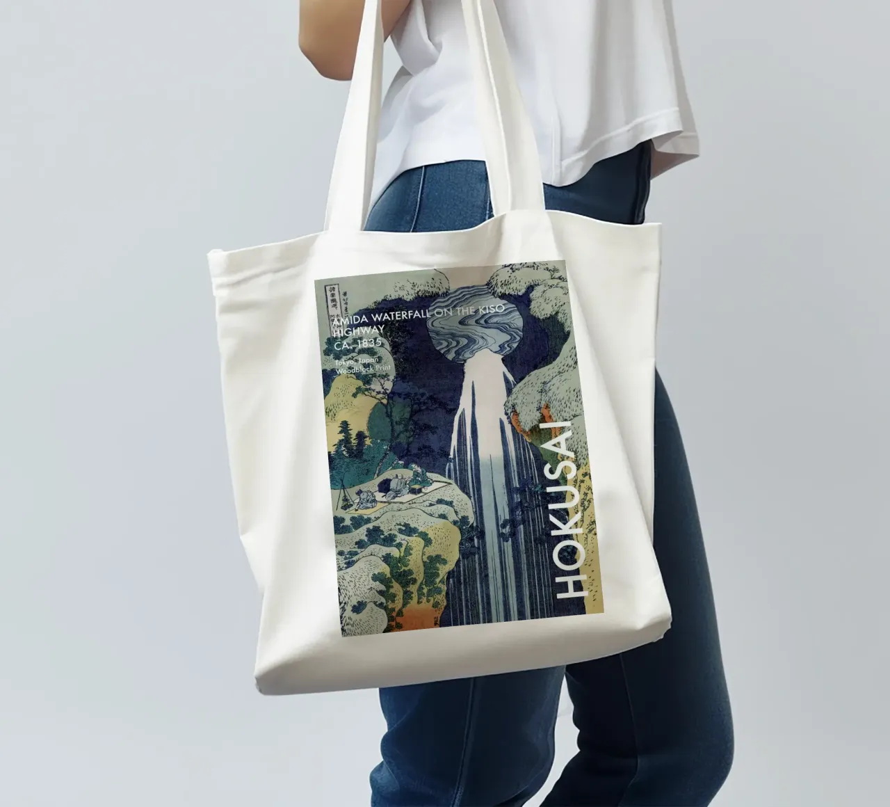 Hokusai - Amida Waterfall on the Kiso Highway borsa in juta da Vintage by JUNIQE
