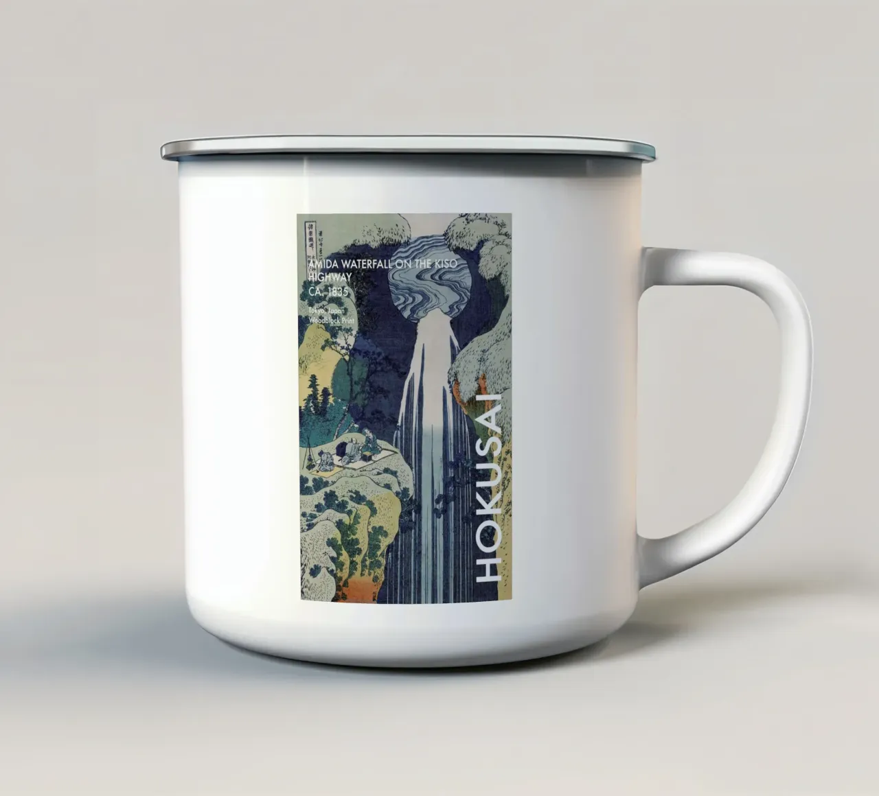 Hokusai - Amida Waterfall on the Kiso Highway tazza in smalto da Vintage by JUNIQE