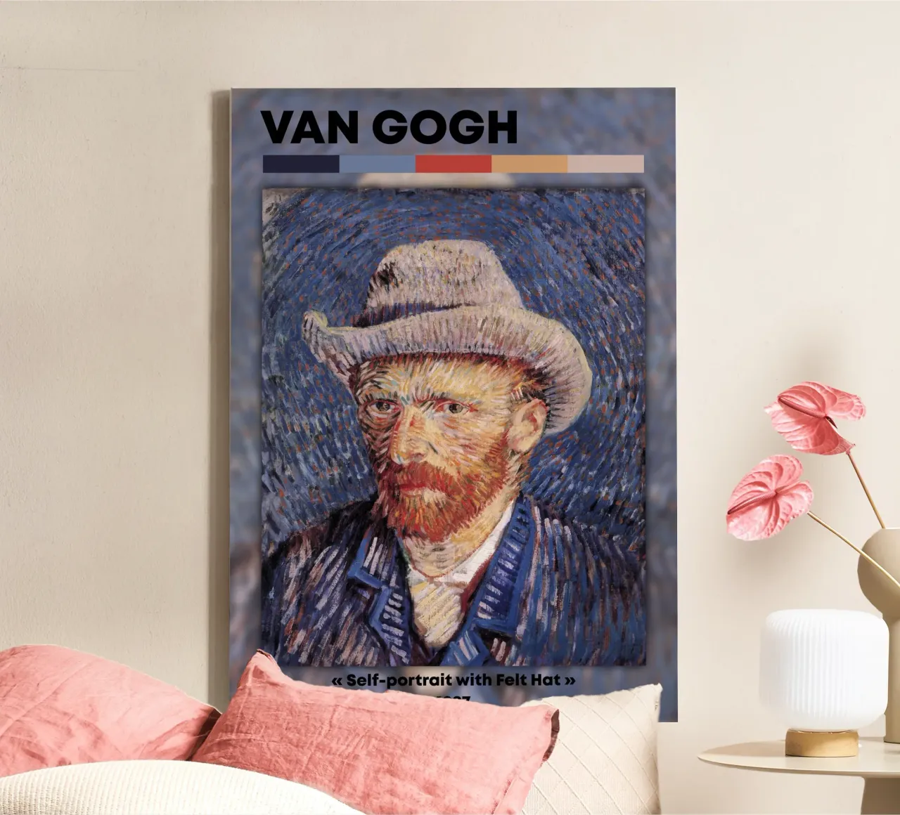 Van Gogh Self-Portrait: Felt Hat - Intense Post-Impressionis canvas met Baklijst van NorwesClub