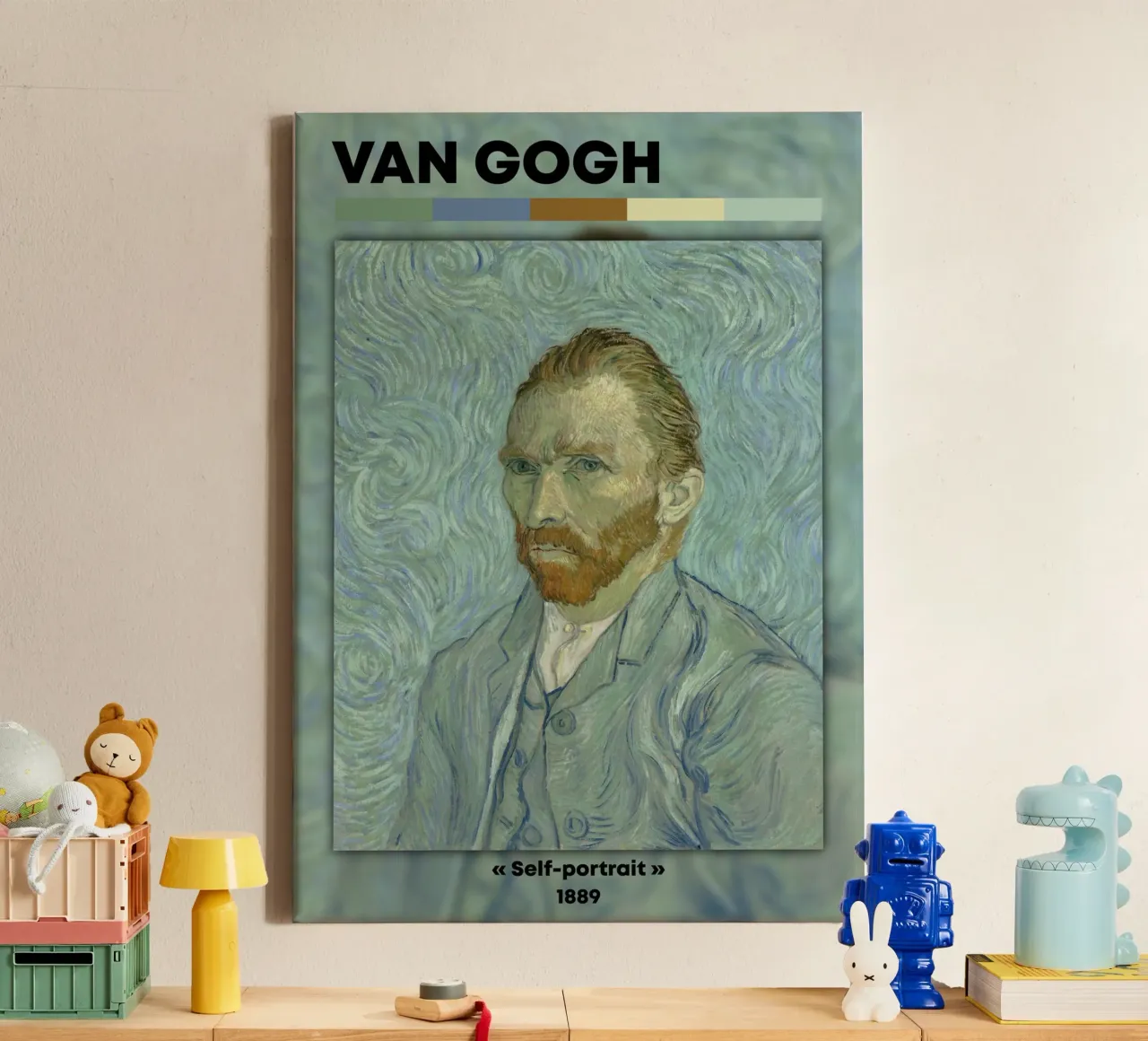 Van Gogh: Self-Portrait (1889) - Post-Impressionist Masterpi canvas with Floater frame by NorwesClub