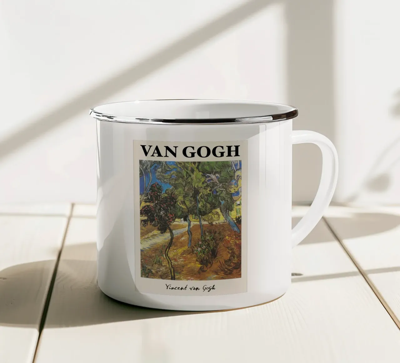 Van Goghs "Bomen in de tuin" - Post-Impressionisme Kunst Pr emaille mok van NorwesClub