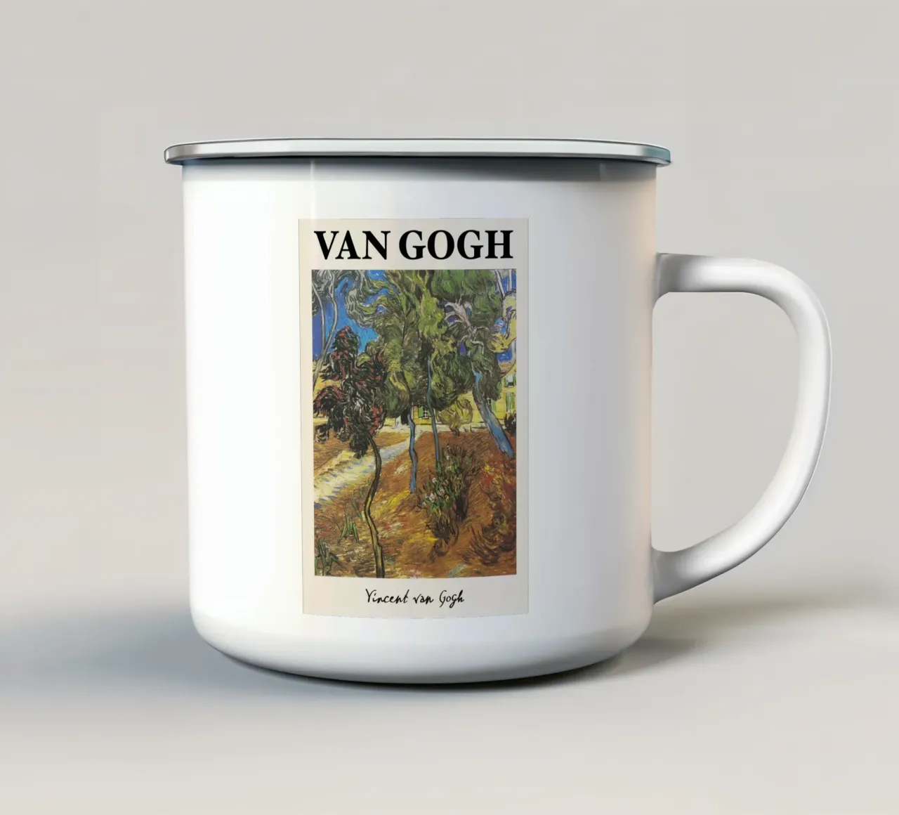 Van Goghs "Bomen in de tuin" - Post-Impressionisme Kunst Pr emaille mok van NorwesClub