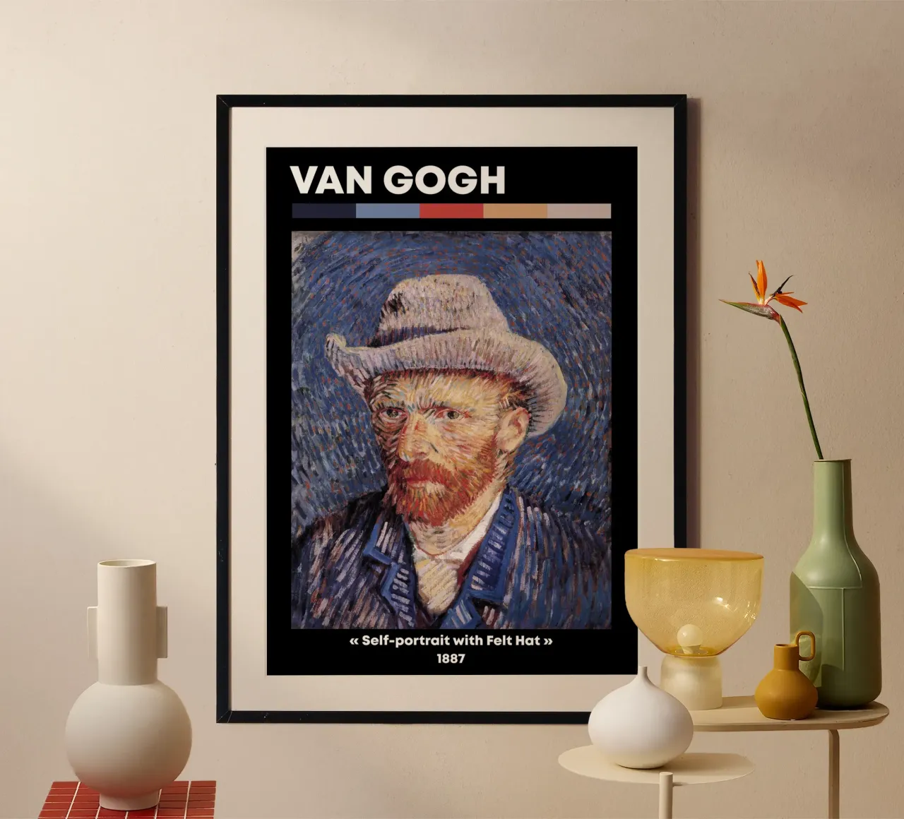 Autoritratto di Van Gogh (cappello di feltro) - Maschera post-impressionista poster con telaio in legno da NorwesClub