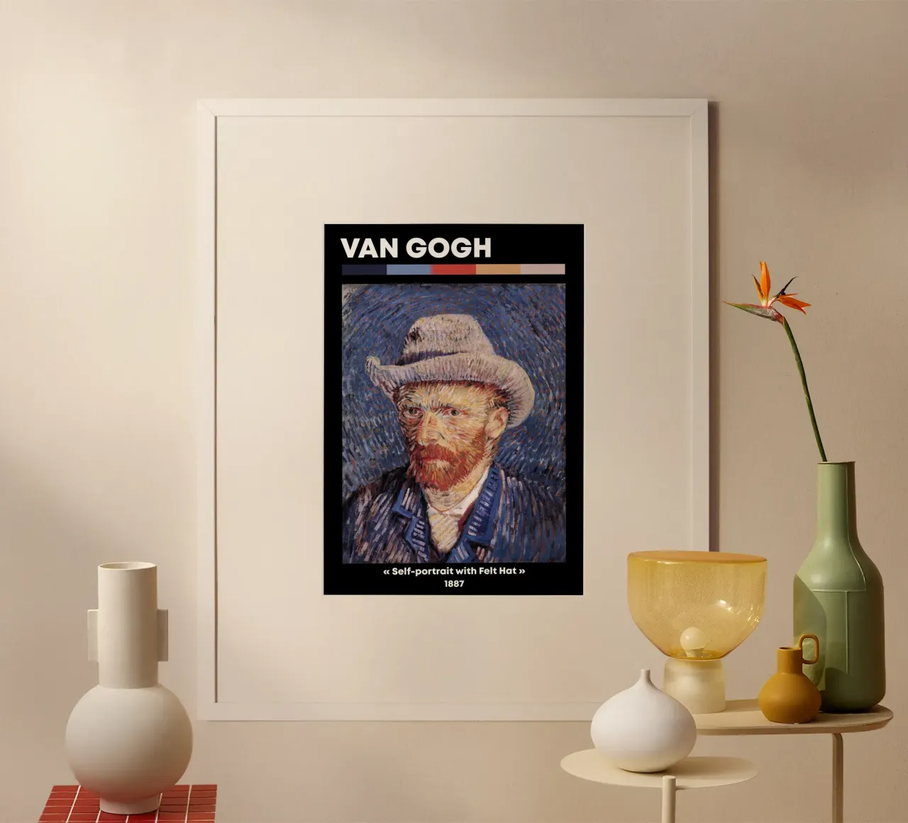 Autoritratto di Van Gogh (cappello di feltro) - Maschera post-impressionista poster con telaio in legno da NorwesClub