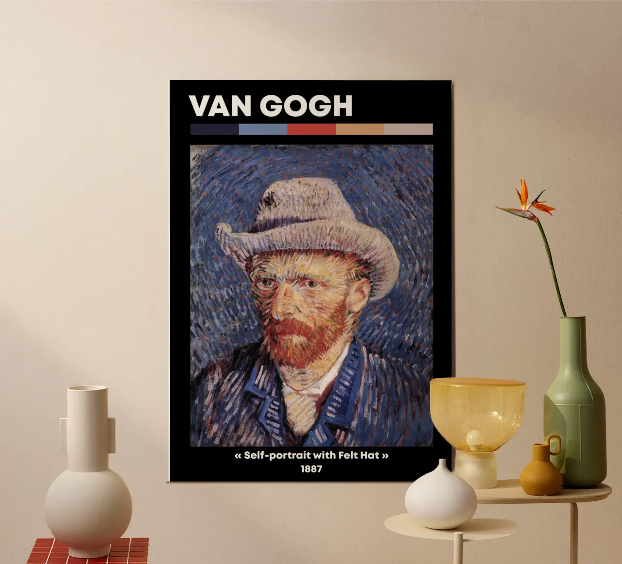Autoritratto di Van Gogh (cappello di feltro) - Maschera post-impressionista poster con telaio in legno da NorwesClub
