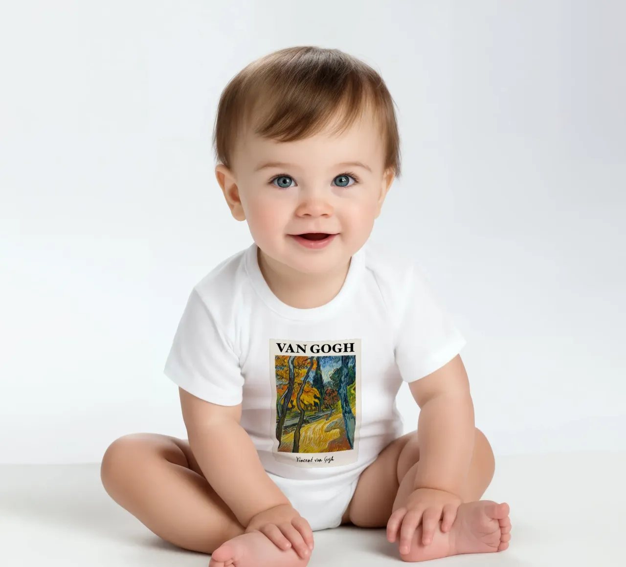 Van Gogh "Trees in the Garden" - Dynamic Post-Impressionist short-sleeve baby romper by NorwesClub
