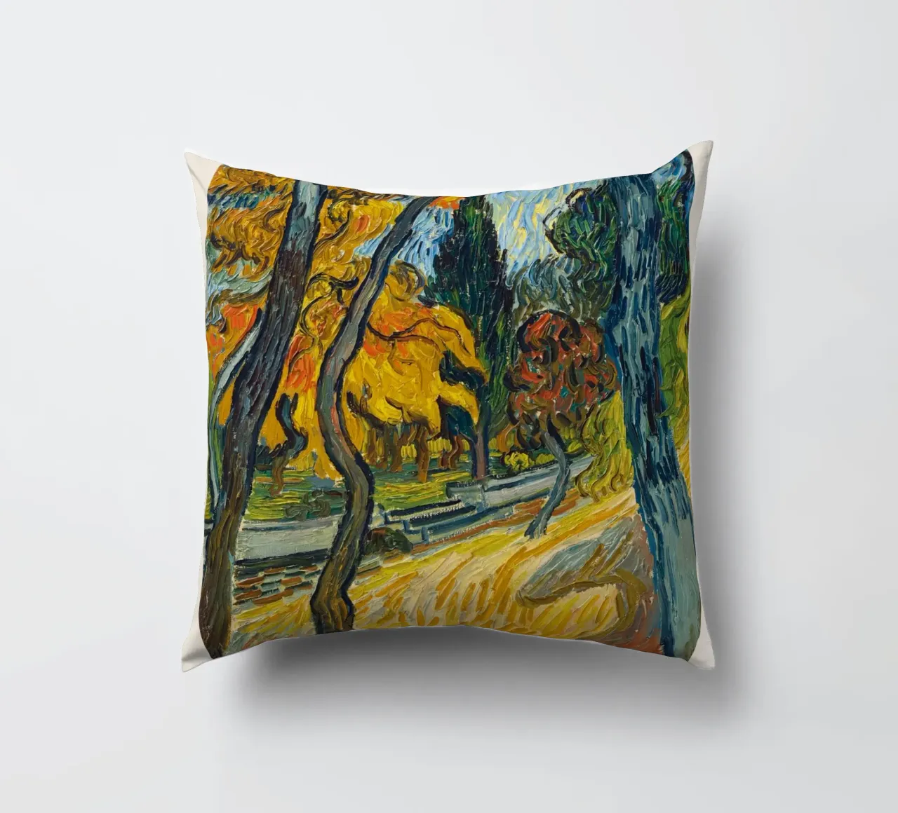 Van Gogh "Trees in the Garden" - Dynamic Post-Impressionist decorative cushion by NorwesClub