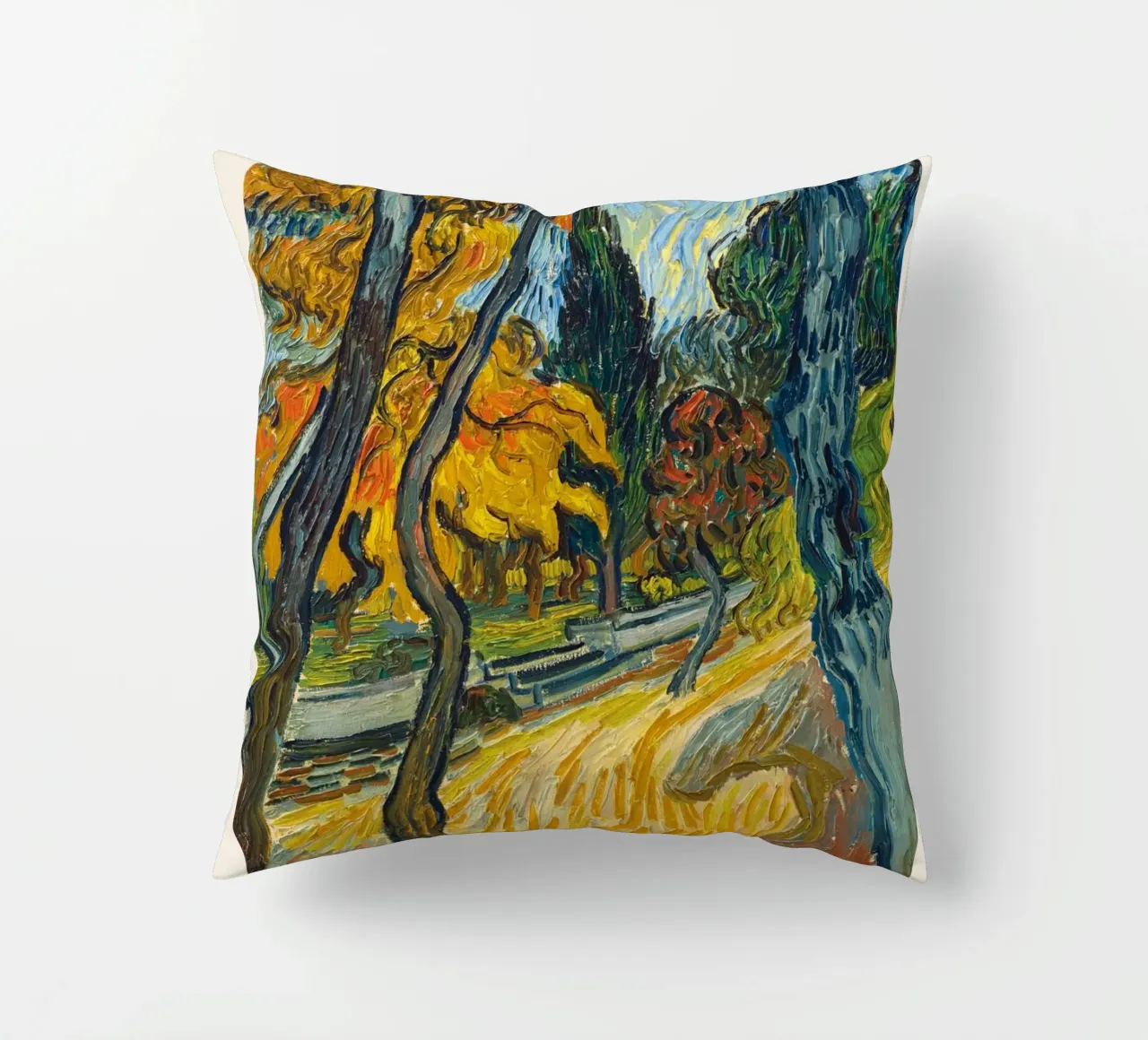Van Gogh "Trees in the Garden" - Dynamic Post-Impressionist decorative cushion by NorwesClub
