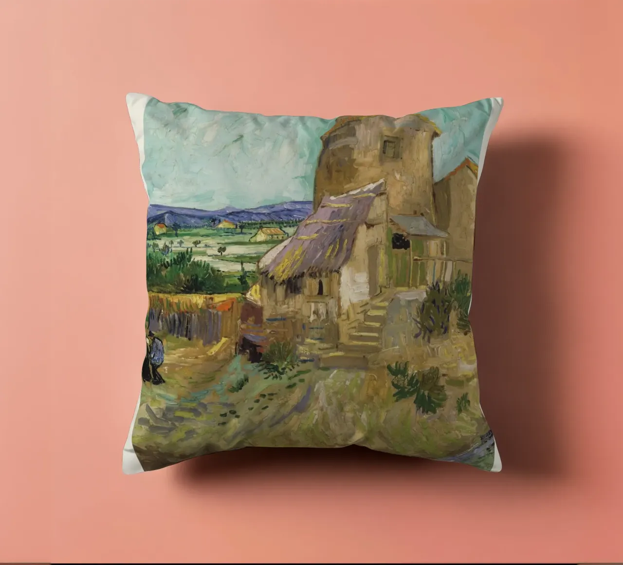 Van Gogh's "The Old Mill" - Rustic Post-Impressionist Landsc decorative cushion by NorwesClub