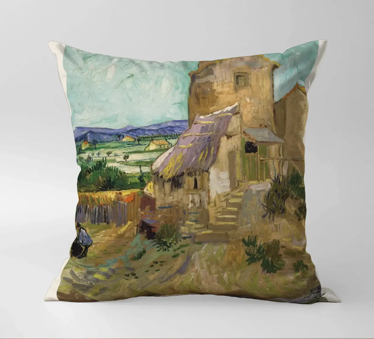 Van Gogh's "The Old Mill" - Rustic Post-Impressionist Landsc decorative cushion by NorwesClub