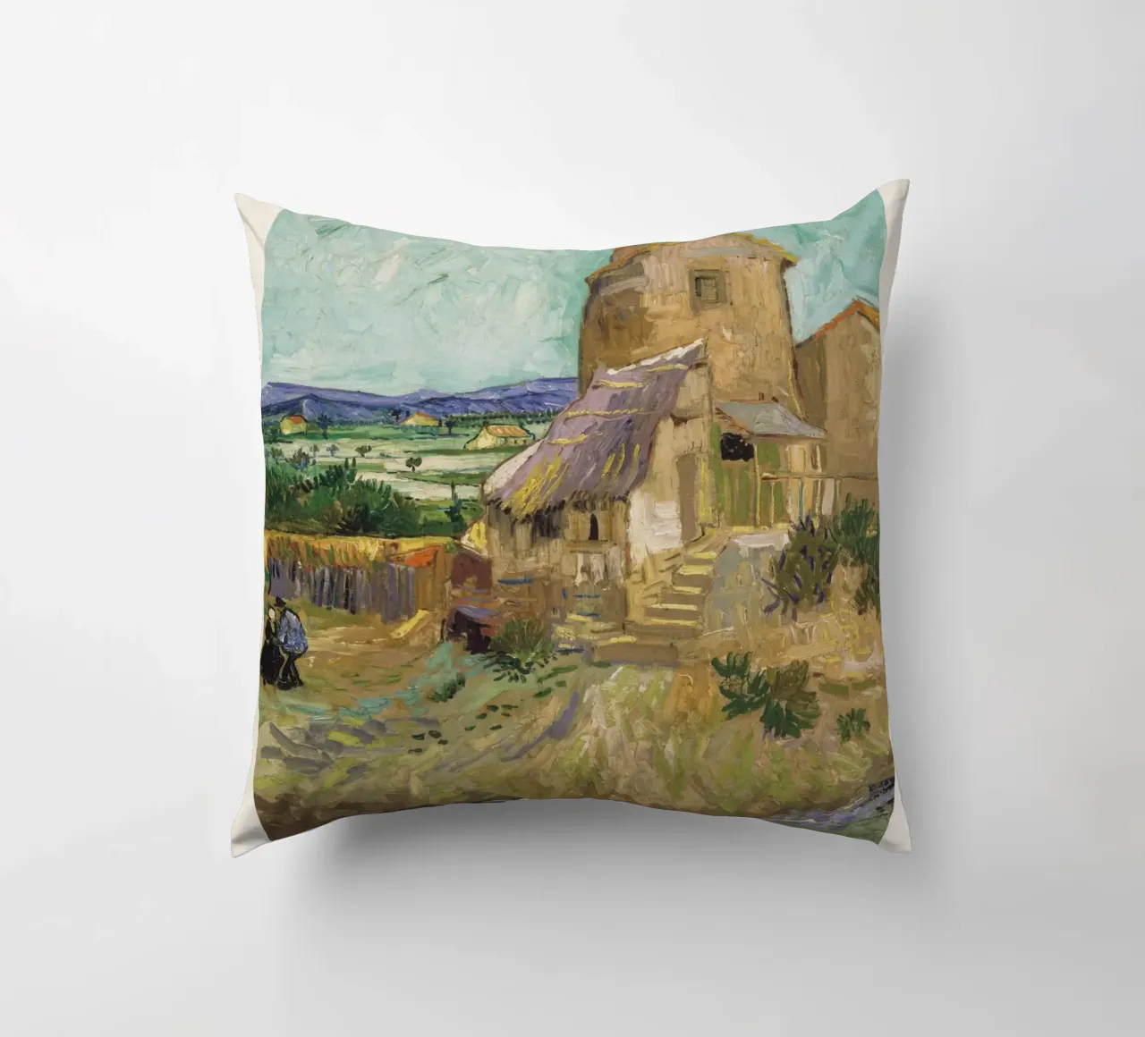 Van Gogh's "The Old Mill" - Rustic Post-Impressionist Landsc decorative cushion by NorwesClub