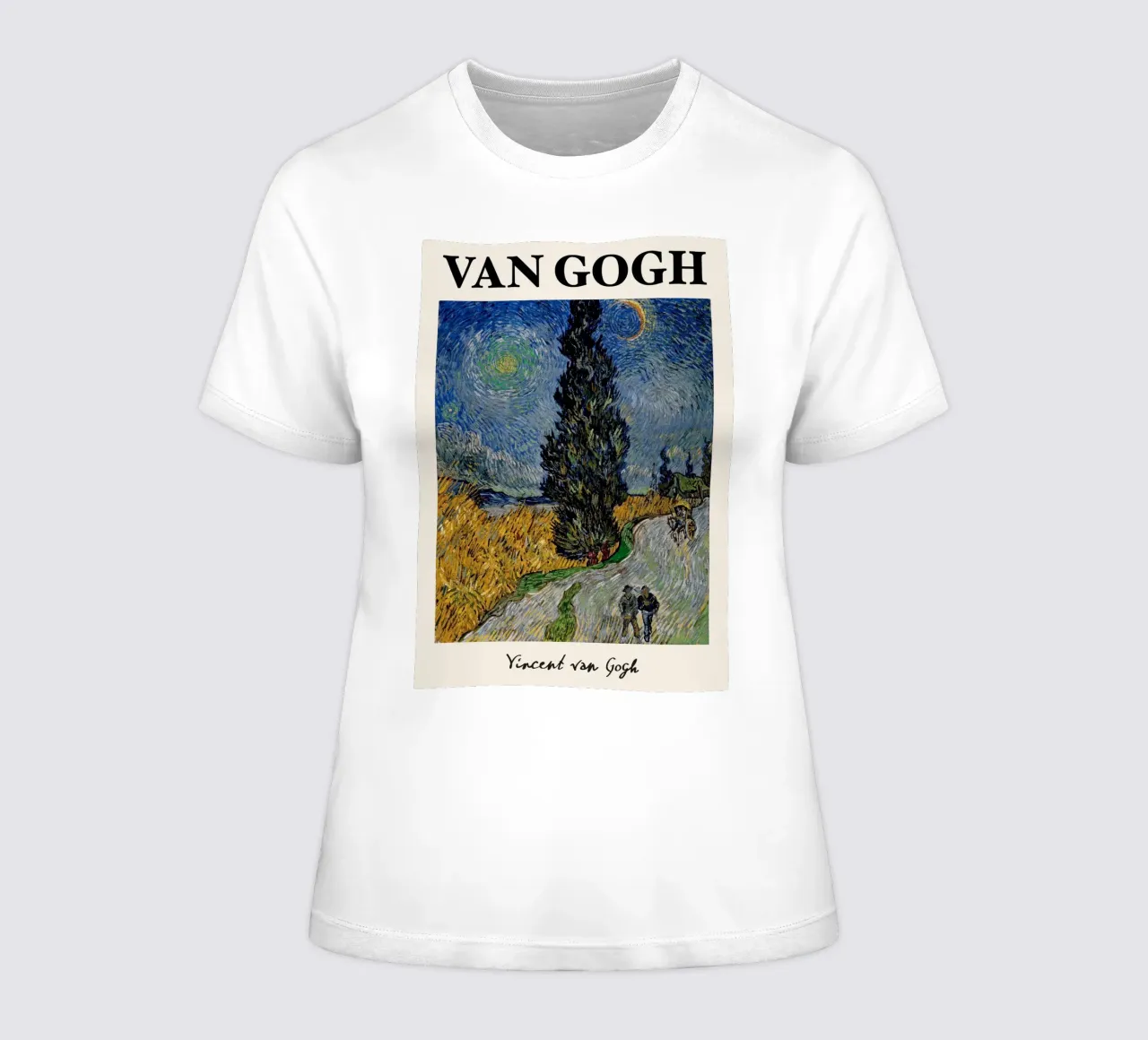 La "Strada con cipresso e stella" di Van Gogh - Post-impressionista t-shirt da donna da NorwesClub