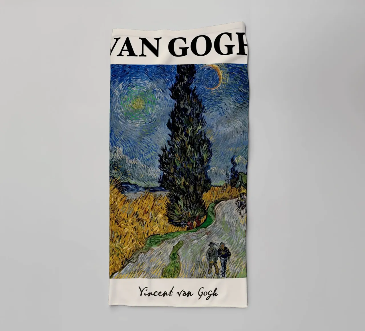 La "Strada con cipresso e stella" di Van Gogh - Post-impressionista asciugamano da bagno da NorwesClub