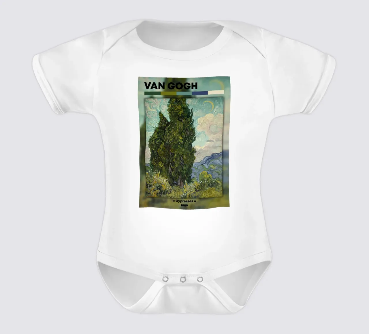 Van Gogh "Cypressen" - Dynamisch post-impressionistisch landschap babyrompertje korte mouwen van NorwesClub