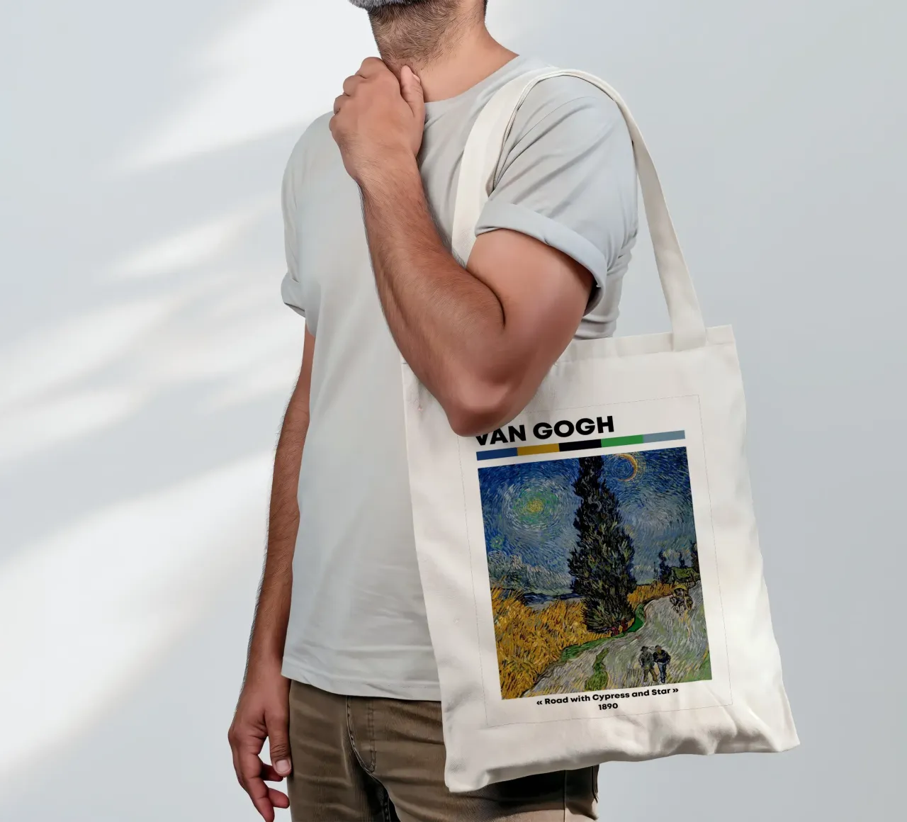 Van Gogh "Strada con cipresso e stella" - Post-Impressione iconica borsa in juta da NorwesClub
