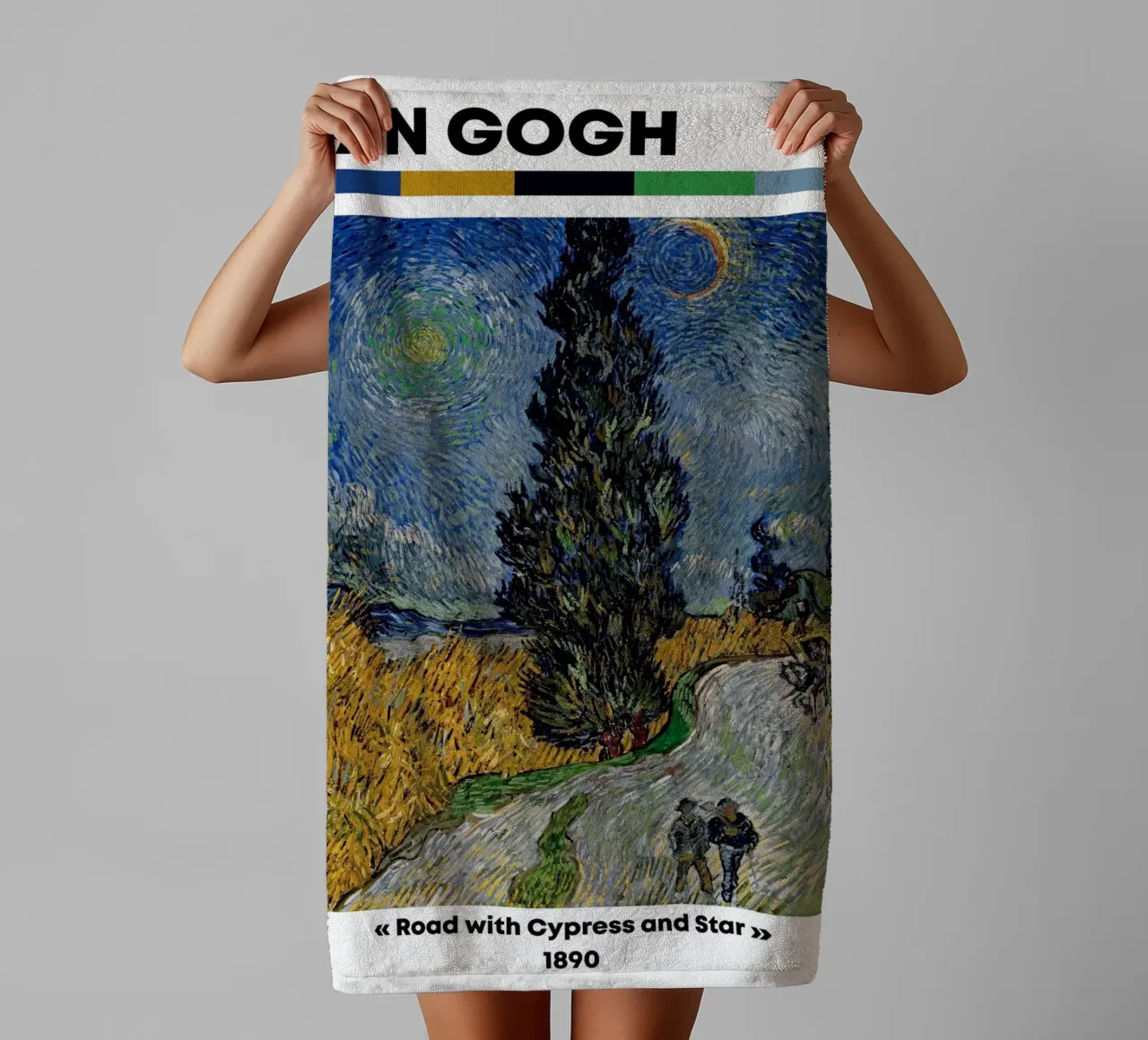 Van Gogh "Strada con cipresso e stella" - Post-Impressione iconica asciugamano da bagno da NorwesClub