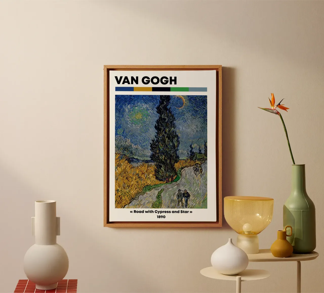 Van Gogh "Strada con cipresso e stella" - Post-Impressione iconica tela con Cornice a cassetta da NorwesClub