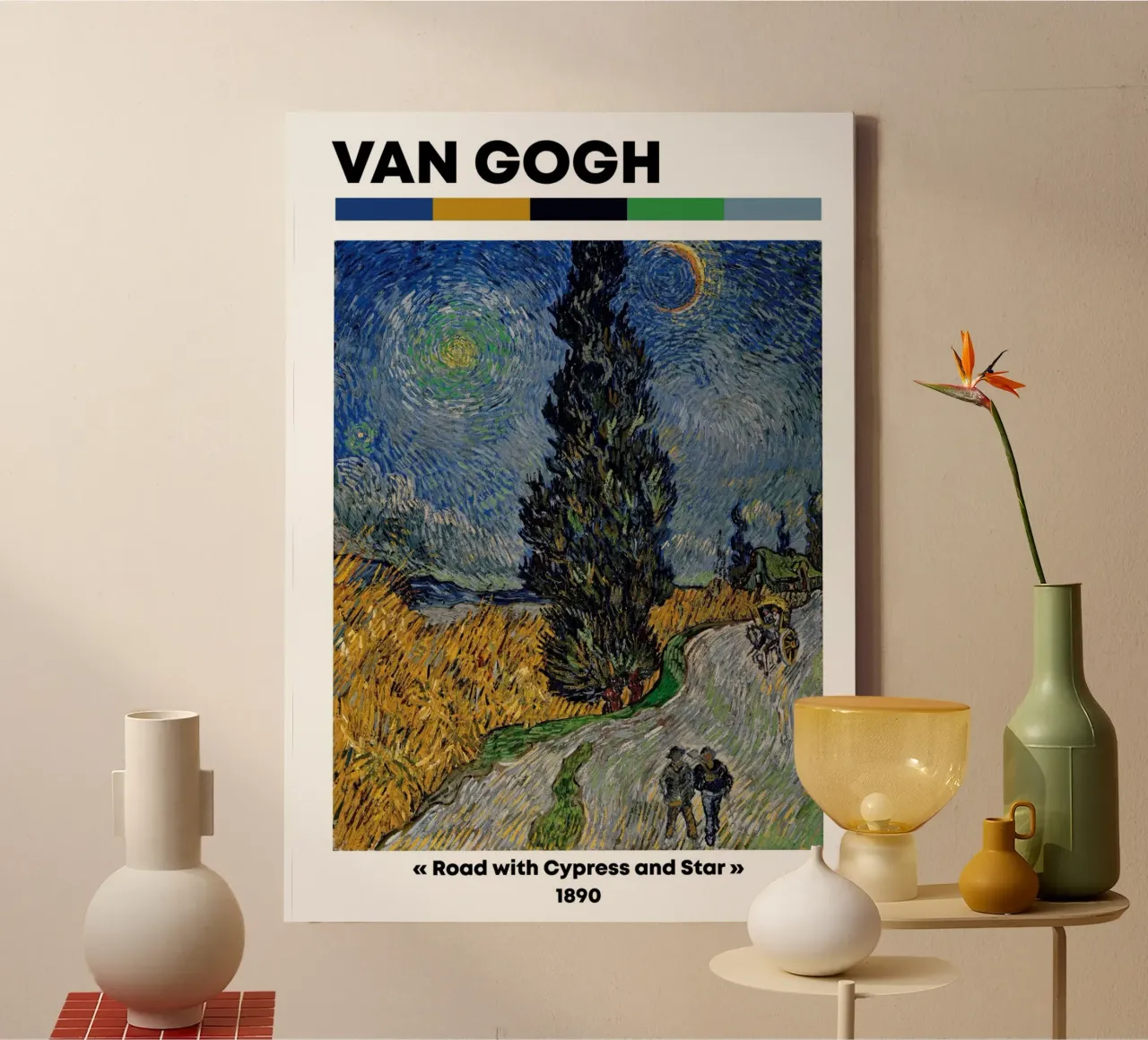 Van Gogh "Strada con cipresso e stella" - Post-Impressione iconica tela con Cornice a cassetta da NorwesClub