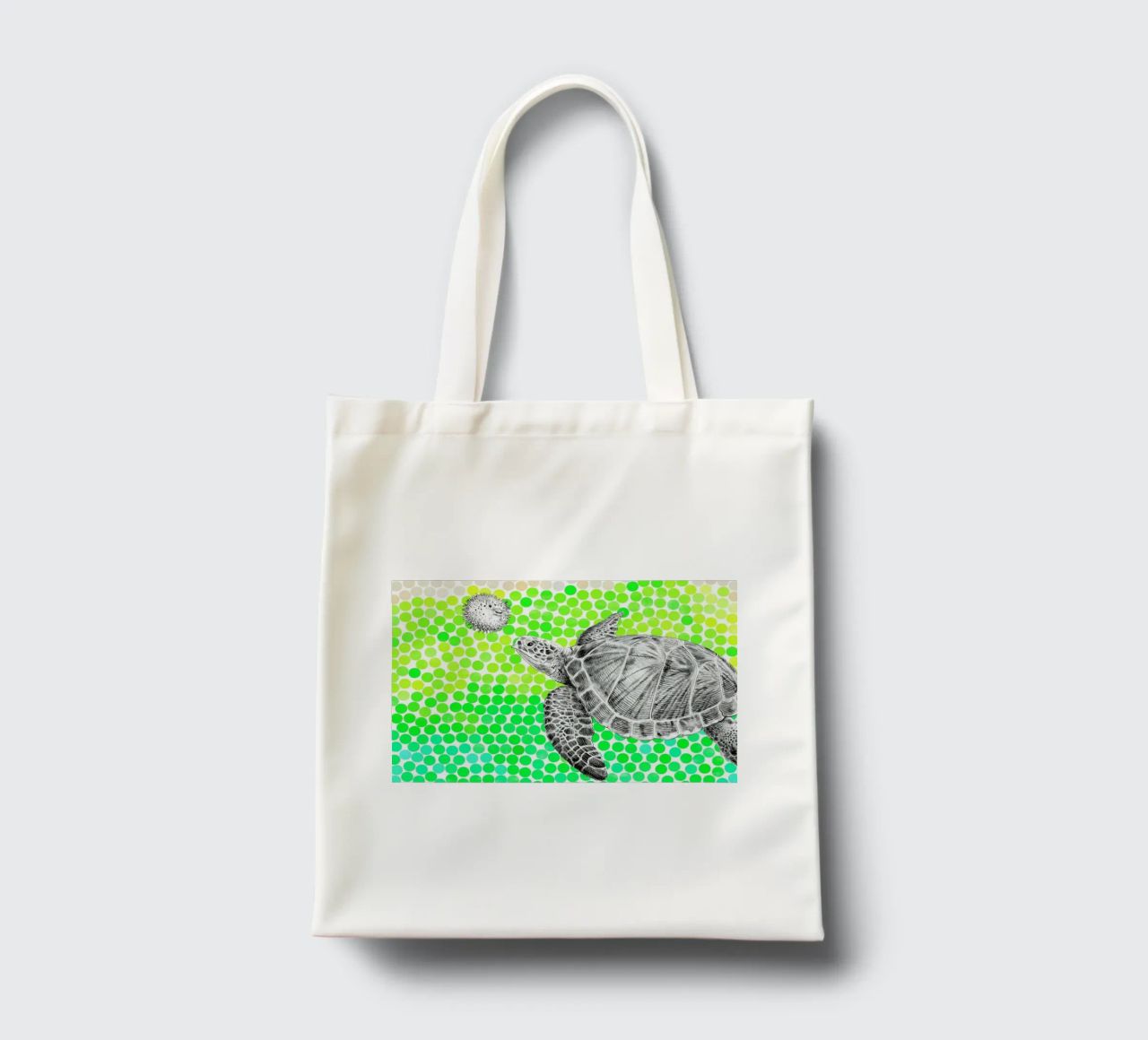 Turtle and Pufferfish borsa in juta da Eric Fan