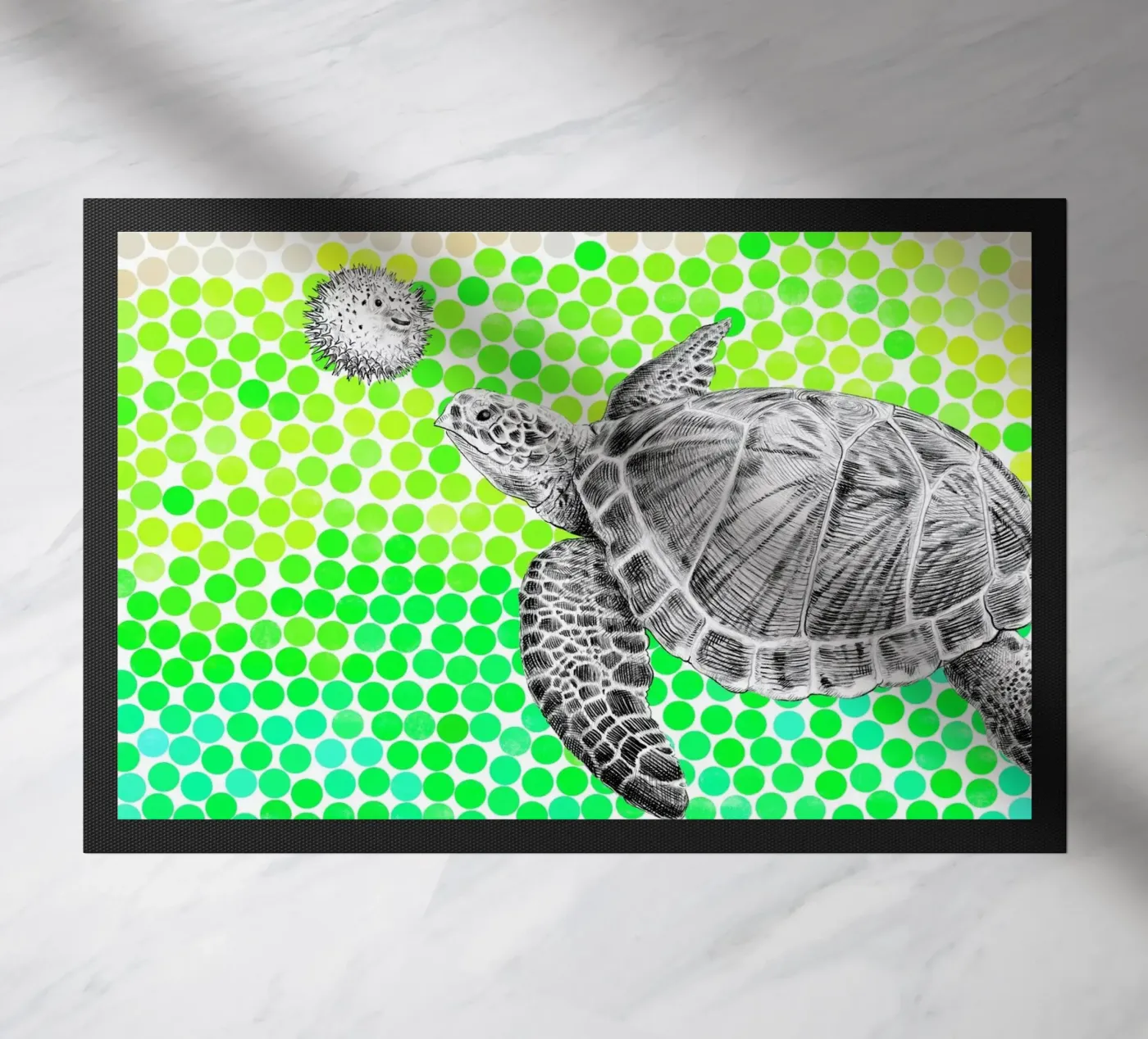 Turtle and Pufferfish doormat by Eric Fan