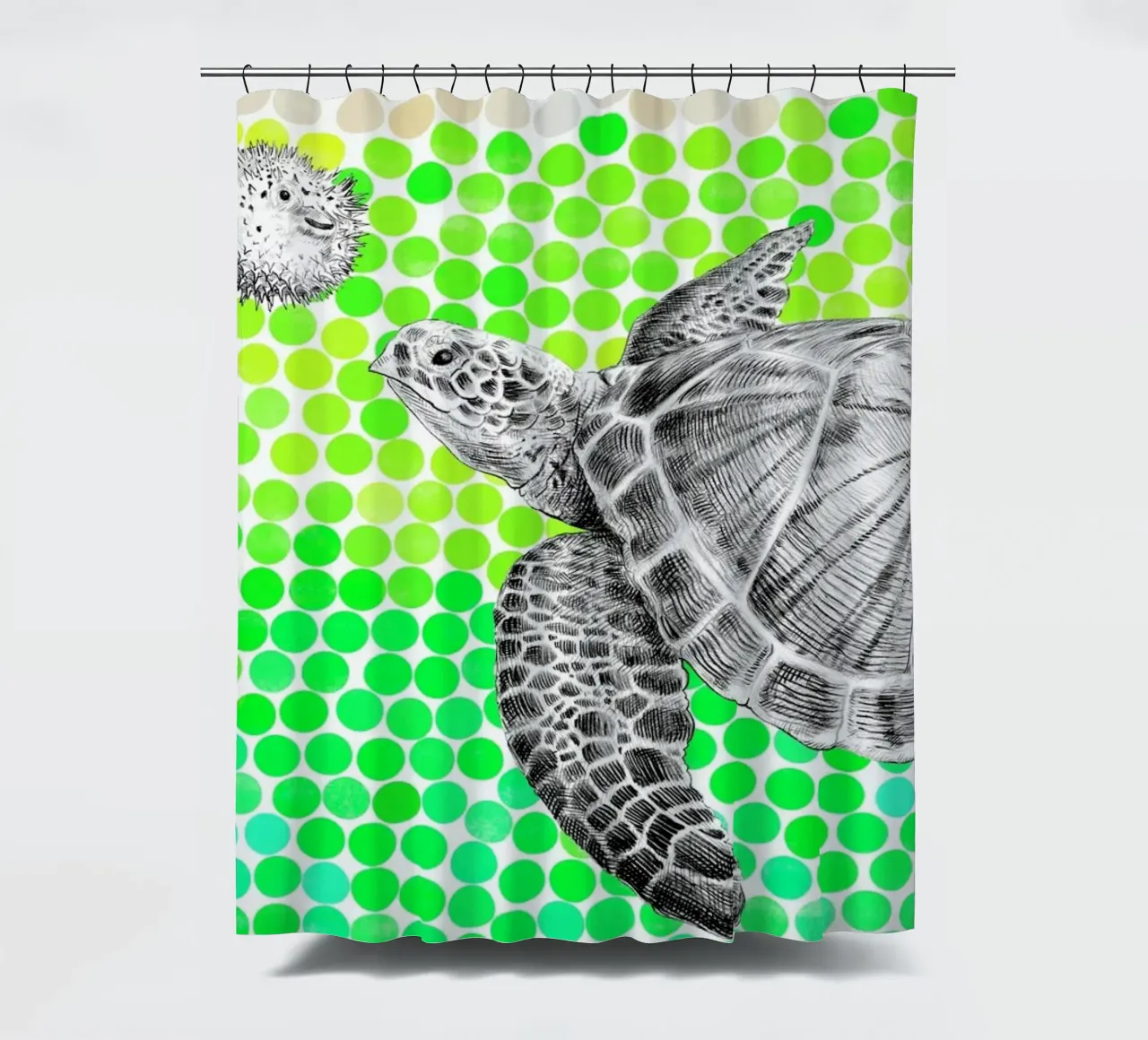 Turtle and Pufferfish tenda da doccia da Eric Fan