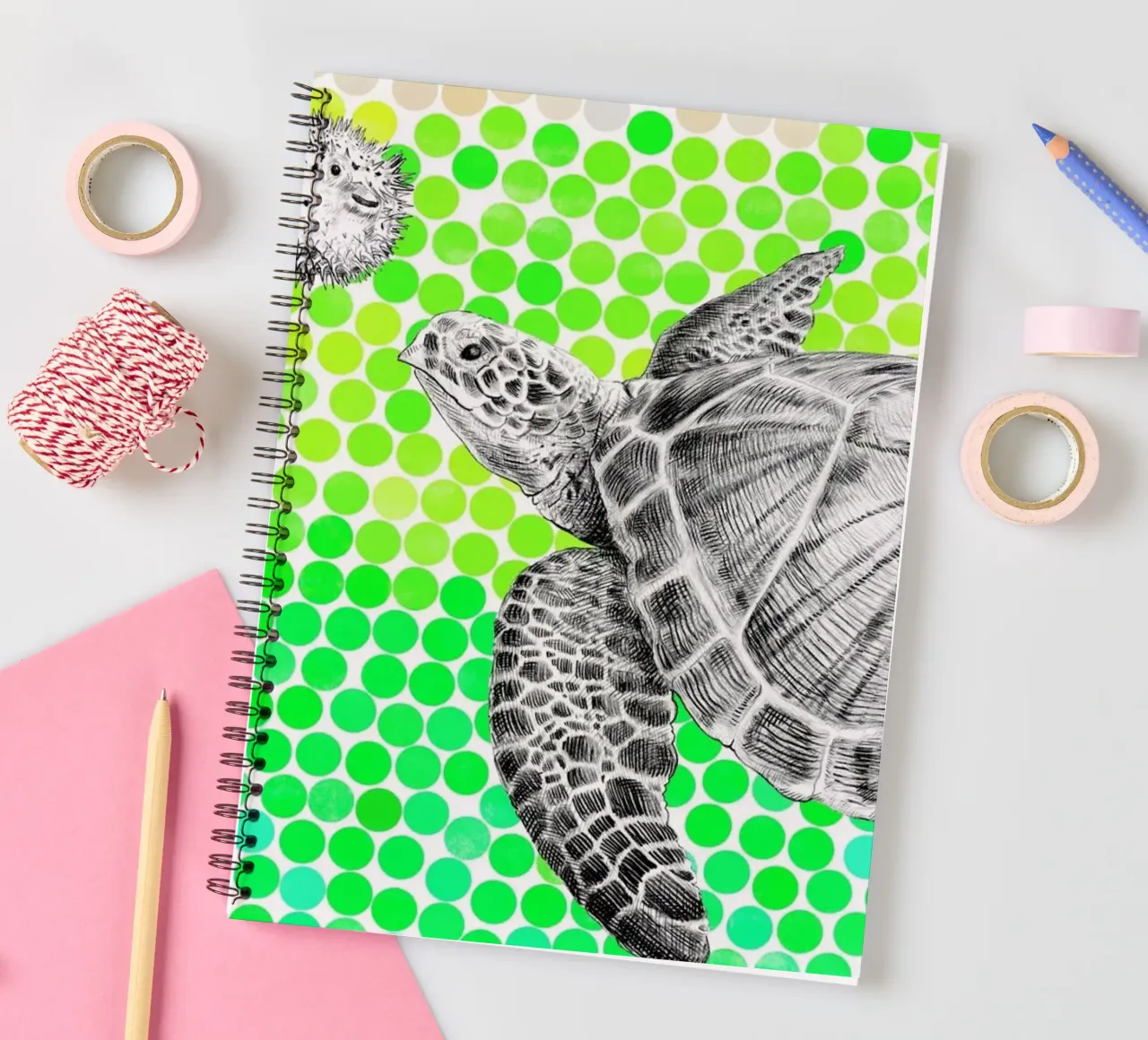 Turtle and Pufferfish spiral notebook by Eric Fan