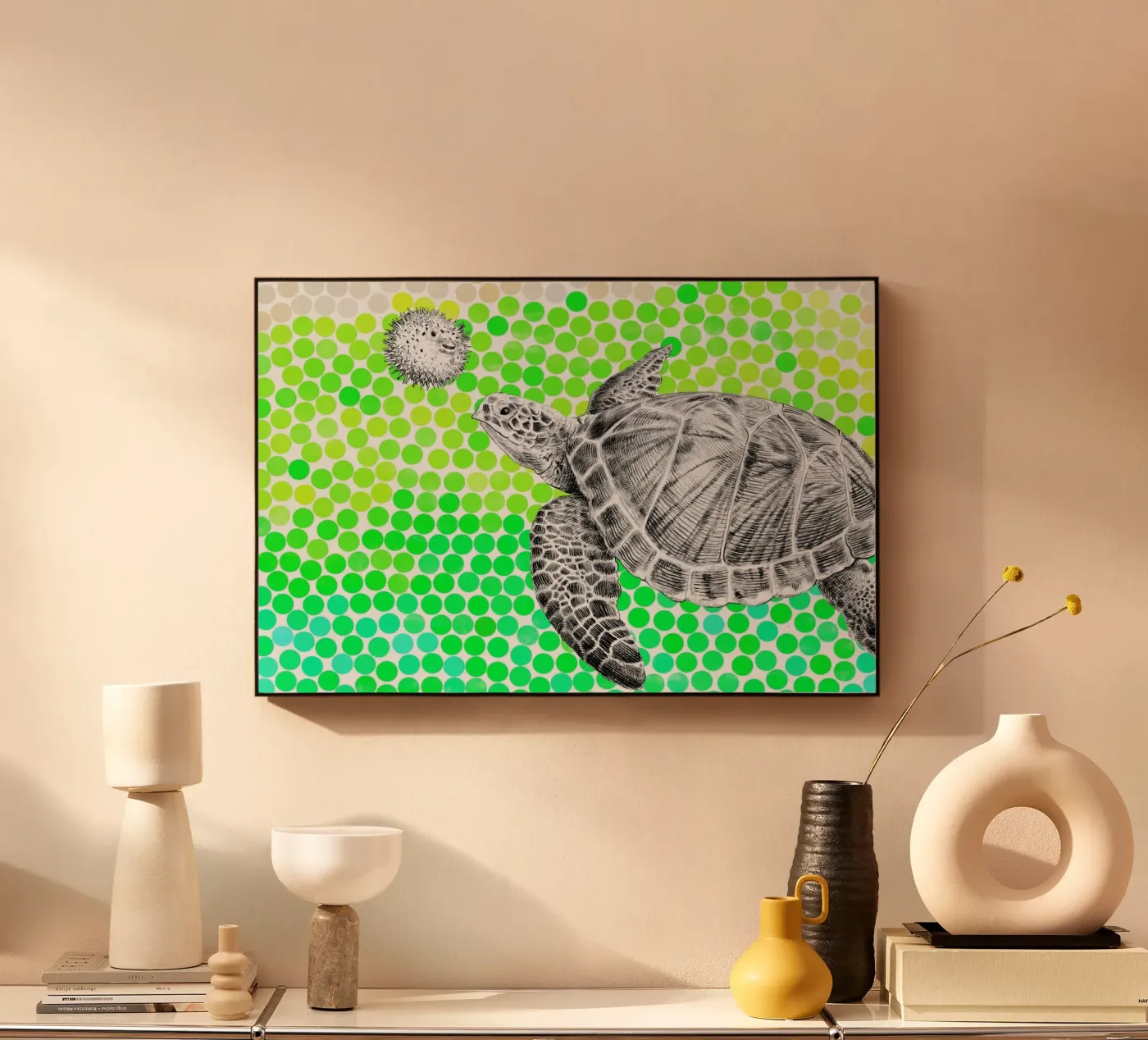 Turtle and Pufferfish acryl van Eric Fan