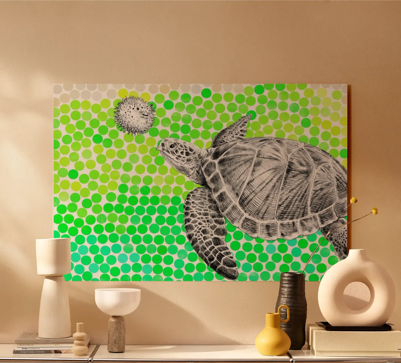 Turtle and Pufferfish acryl van Eric Fan