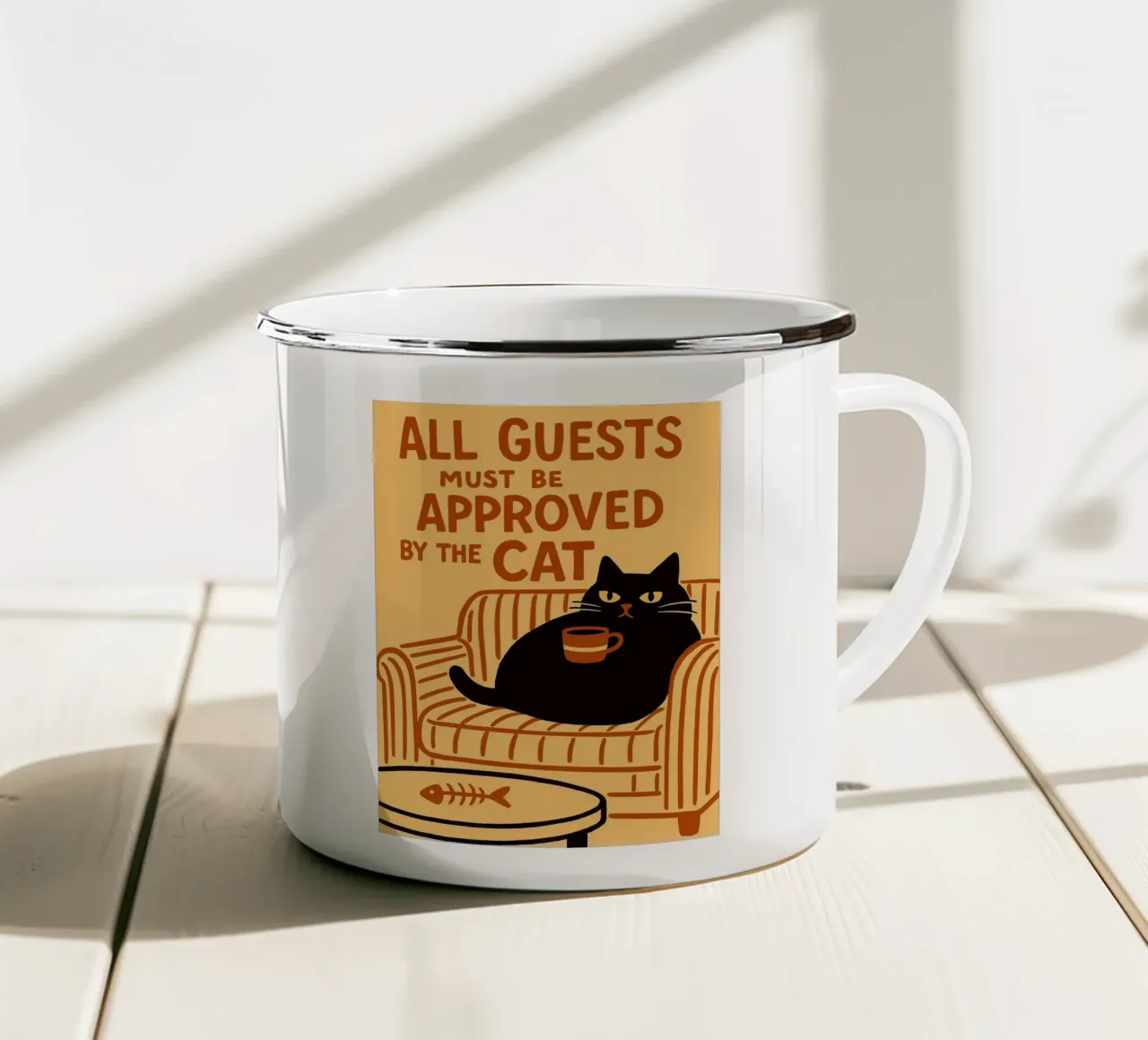 todos los invitados deben ser aprobados por el gato taza de esmalte de the gan gan