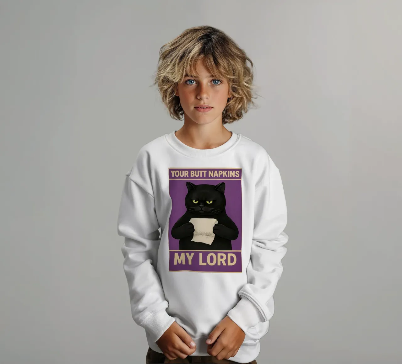 Black Cat with Toilet Paper Your Butt Napkins My Lord kids sweatshirt by the gan gan