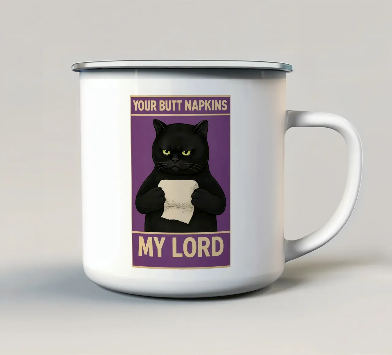 Gatto nero con carta igienica Il tuo culo Tovaglioli mio signore tazza in smalto da the gan gan
