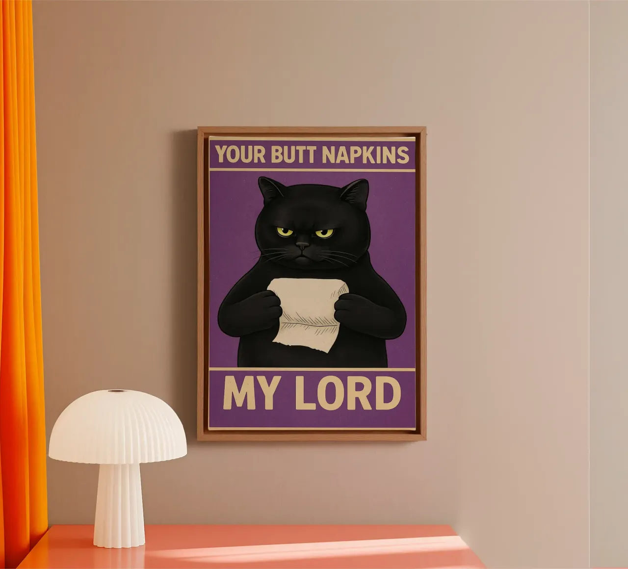 Black Cat with Toilet Paper Your Butt Napkins My Lord canvas by the gan gan