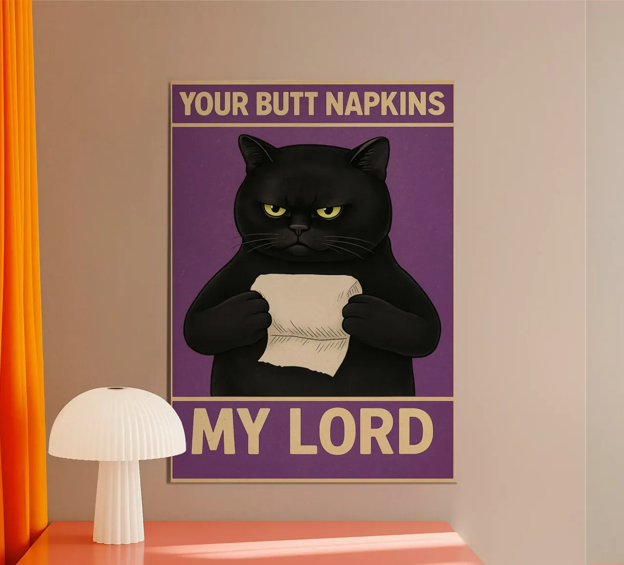 Gatto nero con carta igienica Il tuo culo Tovaglioli mio signore poster da the gan gan