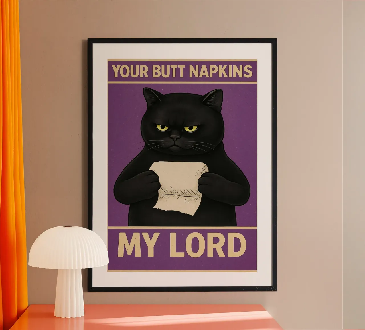 Gatto nero con carta igienica Il tuo culo Tovaglioli mio signore poster da the gan gan